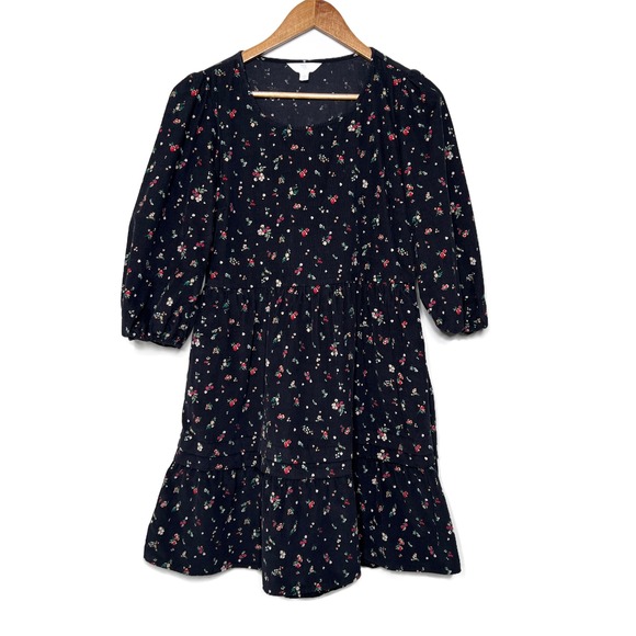 Time and Tru Womens Black Floral Corduroy Tiered Puff Sleeves Mini Dress Size S - Picture 5 of 16